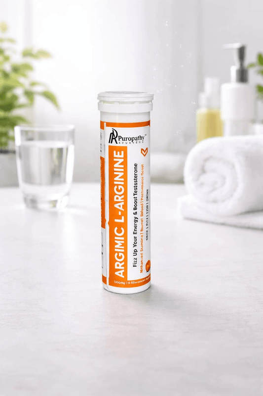 “L-Arginine effervescent tablets container with fizzy health supplement branding ARGIMIC”
