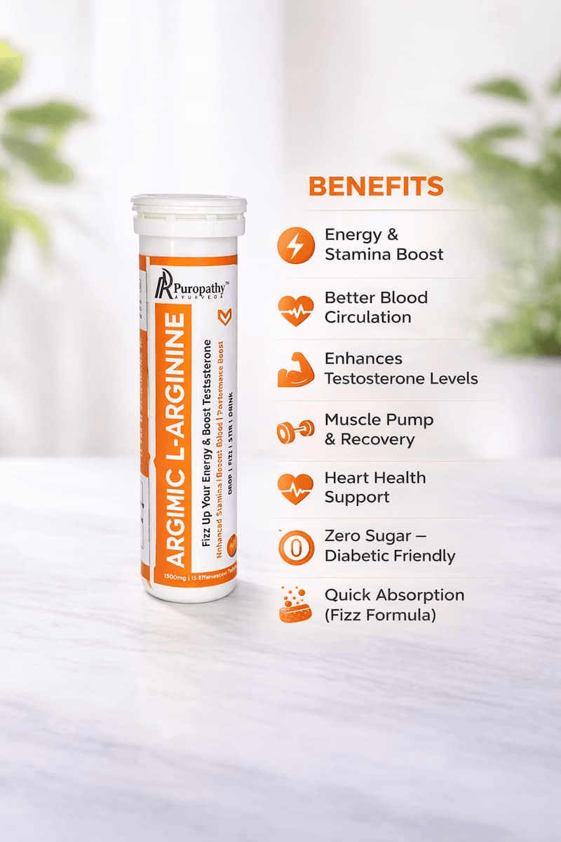“L-Arginine effervescent tablets container with fizzy health supplement branding ARGIMIC”
