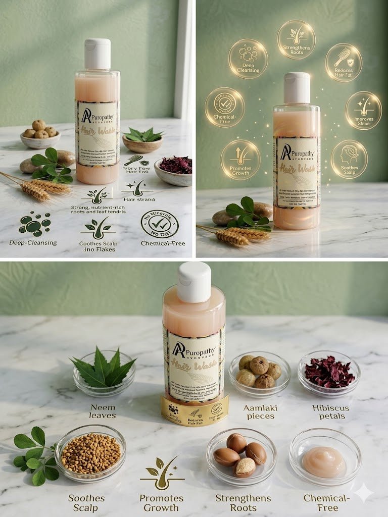 “Puropathy Ayurveda Hair Wash Herbal Shampoo for Smooth, Strong and Dandruff-Free Hair”