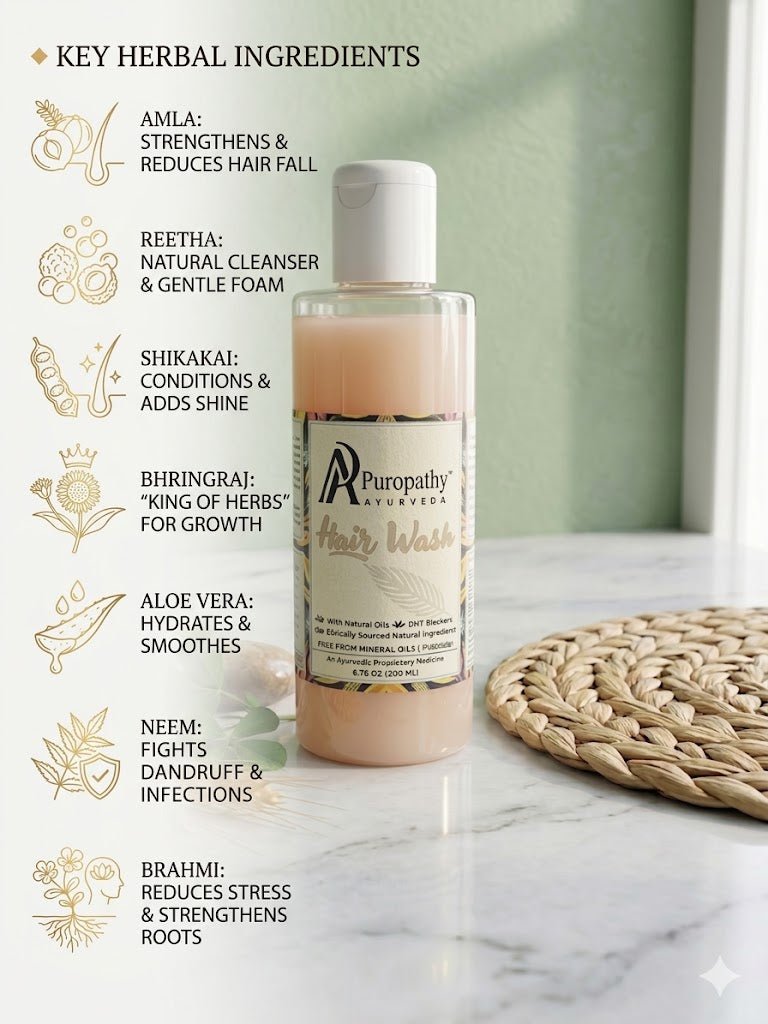 “Puropathy Ayurveda Hair Wash Herbal Shampoo for Smooth, Strong and Dandruff-Free Hair”
