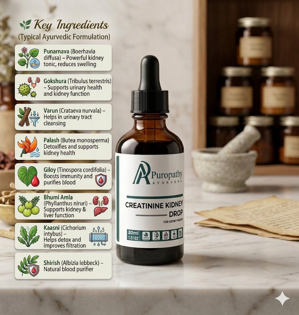 “Puropathy Creatinine Kidney Drop Ayurvedic Liquid for Kidney Detox, Creatinine Control and Renal Health Support”