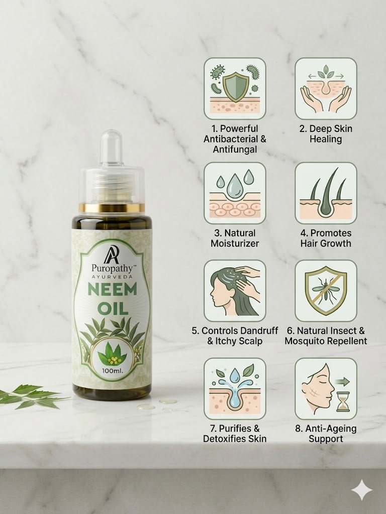 “Puropathy Neem Oil Cold-Pressed Ayurvedic Oil for Acne, Skin Healing and Scalp Care”