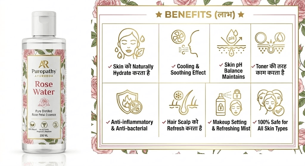 “Puropathy Rose Water Pure Natural Hydrating Toner for Glowing Skin and Refreshing Skin Care”